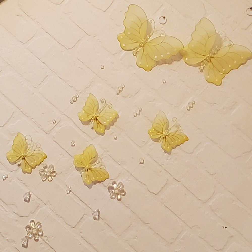 Yellow Beaded Wire Butterfly Hanging Mobiles